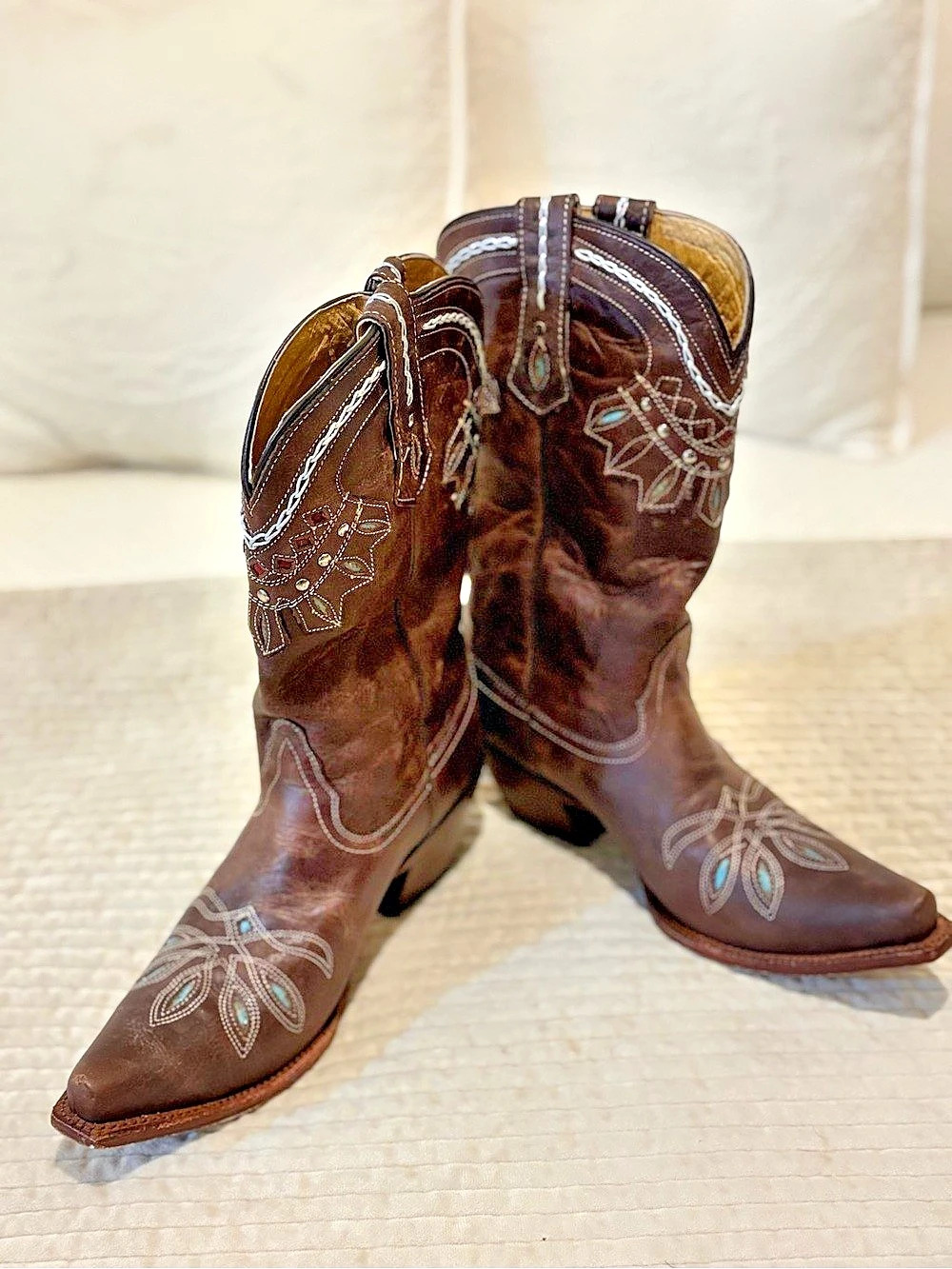 Tony Lama Women’s Brown Leather Embroidered Western Boots 8.5
